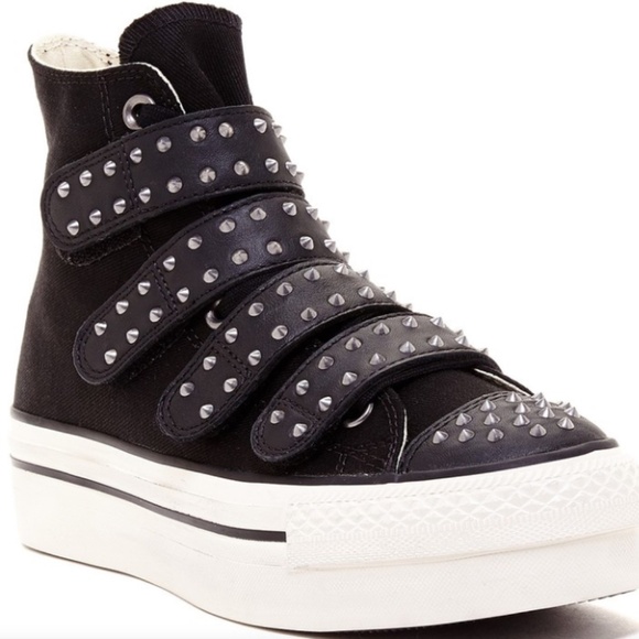 Converse High Top Studded Platform Size 9 Chuck Taylors Velcro - Picture 2 of 11